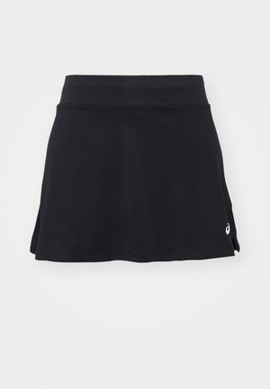 Gonna sportiva nera con vita aderente e orlo svasato. Realizzata in materiale elasticizzato, presenta un logo discreto sul lato.