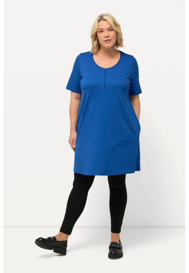 Ulla Popken LONG RITSSLUITING A-LIJN RONDE HALS HALVE MOUWEN - Camiseta básica