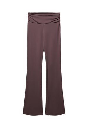 Leggings a campana di un profondo colore mauve con un tessuto morbido ed elasticizzato e un dettaglio di vita arricciata. Texture liscia in tutto il capo.
