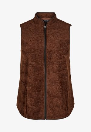 Brauner Fleece-Weste mit hohem Kragen, Frontreißverschluss und strukturierter Oberfläche. Verfügt über eine lockere Passform und einen geschwungenen Saum für optimale Bewegungsfreiheit.