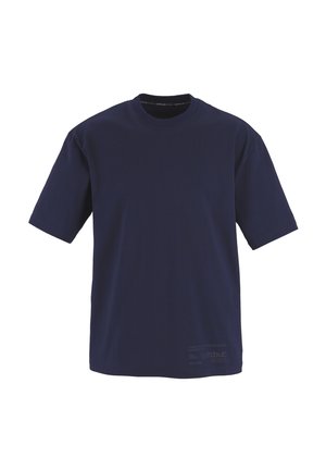Navy blue t-shirt made of soft cotton, featuring a round neck, short sleeves, and a discreet logo on the front hem. Simple design, relaxed fit.