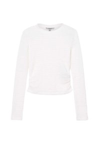 Witte blouse met lange mouwen, een textuur oppervlak, een ronde halslijn en een cropped zoom. Gemaakt van lichtgewicht stof en heeft een relaxed fit.