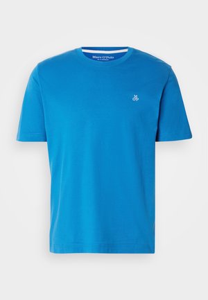 Korte mouwen T-shirt in levendig blauwe katoen, met een ronde hals en een klein wit geborduurd logo op de linkerkant van de borst.