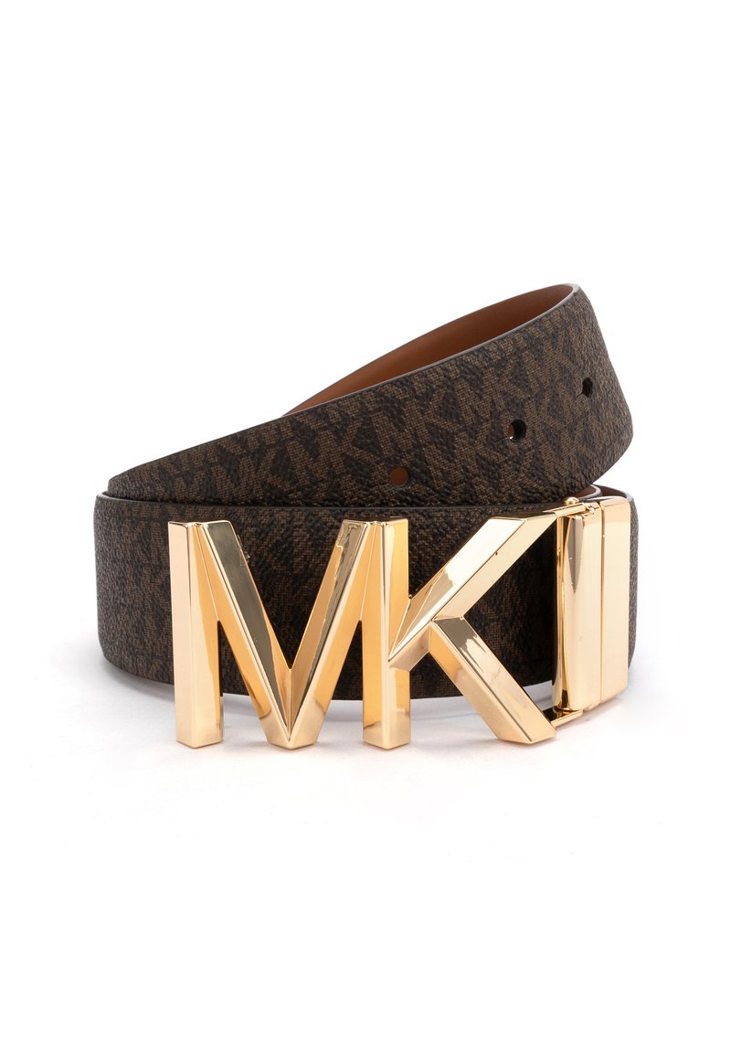 MICHAEL Michael Kors Monogram Brown and Gold Leather Belt with Textured Finish Michael Kors MK Logo Monogram Leather Belt | Saks Fifth Avenue main image 4