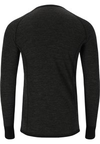 Långärmad skjorta i svart med en texturerad tyg och ett melerat mönster. Tajt passform med kontrasterande svarta detaljer vid ärmsluten.