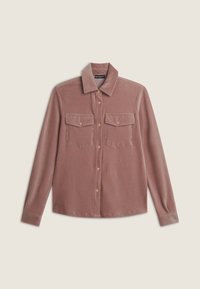 Camicia a maniche lunghe in corduroy rosa polveroso. Presenta due tasche frontali, bottoni bronzati e un design con colletto classico.