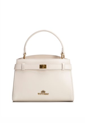 Sac à main en cuir couleur crème avec poignée supérieure, fermoir rectangulaire doré à tourniquet et logo "WITTCHEN" en or à la base.