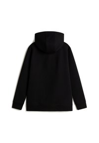 Schwarzer Kapuzenpullover aus weichem Baumwollmix, mit schlichtem Design, verstellbarer Kapuze und gerippten Bündchen an den Ärmeln sowie am Saum.