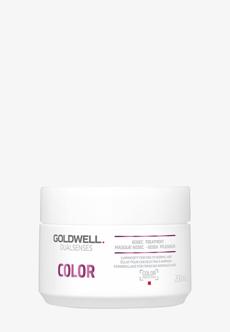 Goldwell Dualsenses Color 60-seconden haarbehandeling voor fijn tot normaal gekleurd haar, 200 ml witte pot met paarse en grijze tekst.