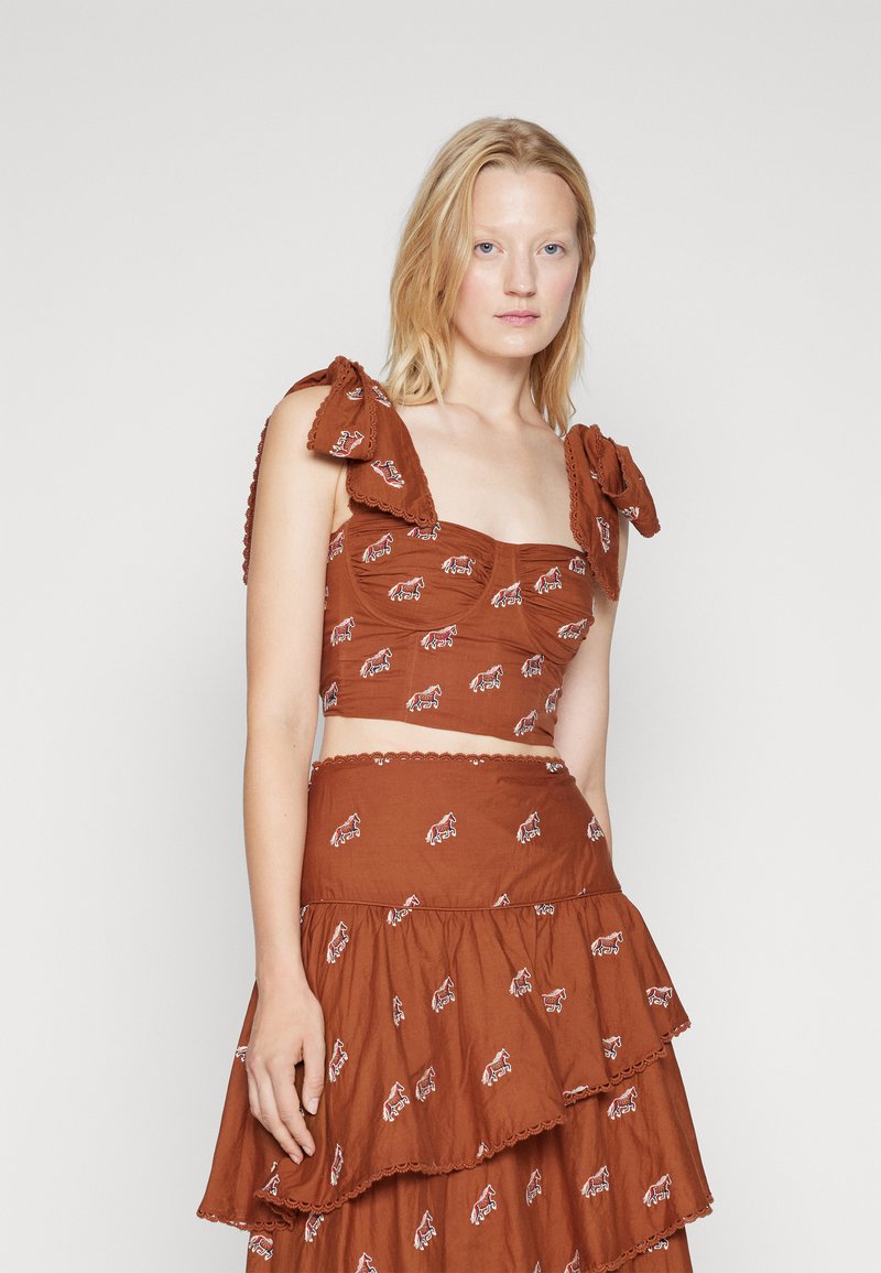 Farm Rio EMBROIDERED HORSES CROP TOP Top caramel/brown Zalando