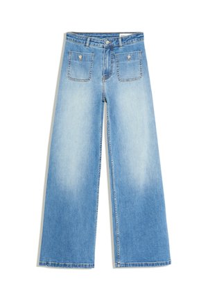 Bershka, SEAMLESS WIDE-LEG DENIM JEANS WITH JEWEL BUTTONS - Wide Leg - light blue