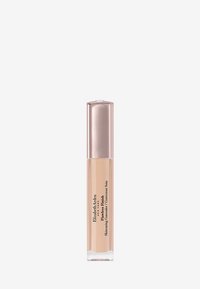 Flawless Finish concealer i en genomskinlig glasflaska, med ett matt roséguldlock och en lätt beige vätska inuti.