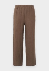 Brune linbukser med en afslappet pasform, der har en strækbar elastisk talje og lige ben, glat tekstur og minimal dekoration.