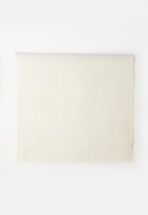 Tessuto di colore crema, forma rettangolare, leggera texture, superficie liscia, bordi rifiniti e senza motivi o decorazioni visibili.