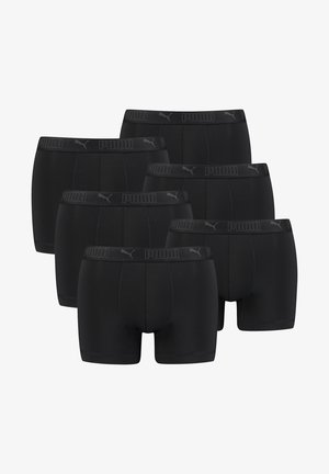 Schwarze Boxershorts aus dehnbarem Material. Mit einem breiten schwarzen Bund mit grauem PUMA-Logo, insgesamt sechs Paare.