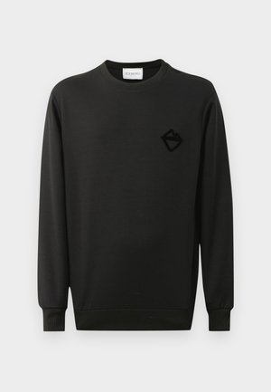 Czarna bluza wykonana z miękkiego materiału, z okrągłym dekoltem i długimi rękawami. Posiada subtelne czarne logo na lewej części klatki piersiowej.