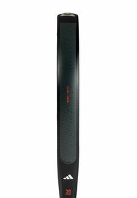 Pettine nera con una finitura opaca testurizzata, caratterizzata da un pannello centrale grigio con motivi astratti, accentuato da testo rosso e un logo bianco.