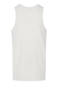 Witte, mouwloze tanktop gemaakt van zacht materiaal. Heeft een ronde hals, een ontspannen pasvorm en een gladde textuur zonder patronen of versieringen.