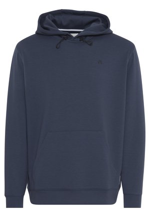 Sweatshirt bleu marine en tissu doux, avec une poche kangourou, une capuche à cordon de serrage et des poignets et ourlet côtelés. Logo discret sur la poitrine.