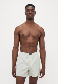 Herre let grønternet boxershorts i et åndbart stof, med elastisk talje og en enkelt knap lukning foran.