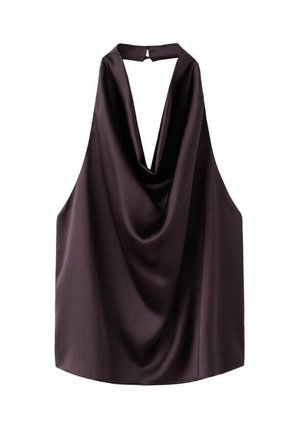 Sukienka na halter w ciemnym fioletowym kolorze. Posiada głęboki dekolt w kszta�łcie V i zwiewny przód. Gładka tekstura bez dodatkowych wzorów czy akcentów.