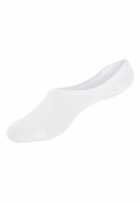 White mesh no-show sock with a smooth texture, curved design, reinforced toe, and elasticized cuff for a secure fit.