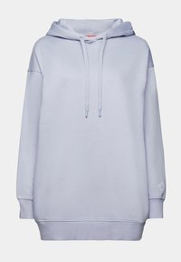 Sudadera de color púrpura claro, hecha de una suave mezcla de algodón; cuenta con capucha con cordón, puños acanalados y un ajuste relajado con dobladillo redondeado.