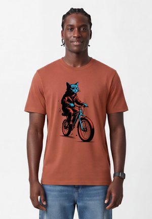 watapparel, KATZE AUF FAHRRAD - T-Shirt print - heritage brown