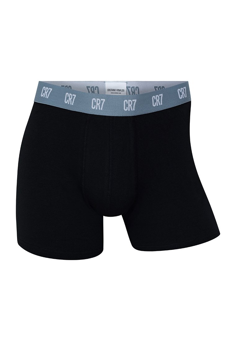 Boxers negros de algodón con una cintura elástica de color gris claro que presenta la marca "CR7". La parte delantera tiene un diseño de bolsa contorneada.