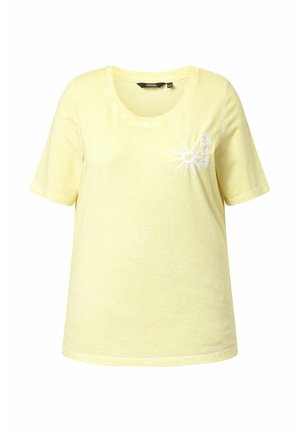 Ulla Popken, T-SHIRT, SONNEN-STICKEREI, CLASSIC, RUNDHALS, HALBARM - T-shirts print - lemon yellow