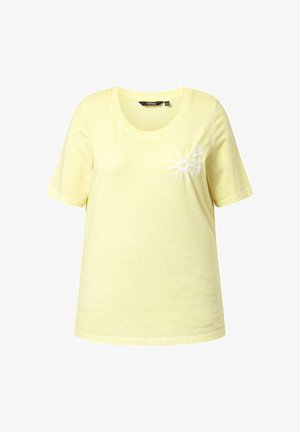 Ulla Popken, T-SHIRT, SONNEN-STICKEREI, CLASSIC, RUNDHALS, HALBARM - T-shirts print - lemon yellow