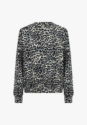 Svejset sweatshirt med leopardmønster i sorte, grå og creme farver; tekstureret stof; ribbede håndled og kant; rund halsudskæring; afslappet fit design.
