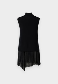 Μαύρη αμάνικη μπλούζα με σχέδιο ριμπ στον λαιμό και στρώση από διάφανο, τσιγκελωτό μαύρο ύφασμα στο κάτω μέρος.