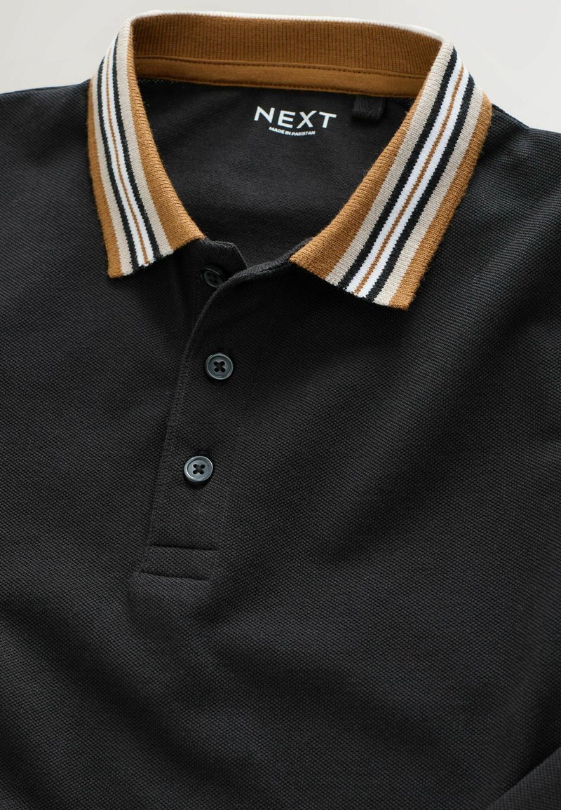 Next REGULAR FIT STRIPE TIPPED COLLAR LONG SLEEVE Polo black