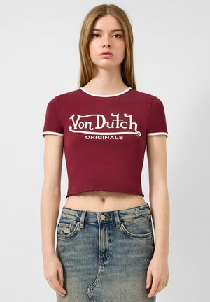 CROPPED MIT FRONTPRINT - Print T-shirt - bordeaux