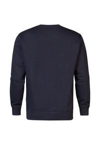 Marineblauwe sweatshirt gemaakt van een katoenmix, met een ronde hals, lange mouwen en ribgebreide manchetten en onderkant. Geen zichtbare graphics.