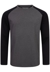 T-shirt z długim rękawem raglan z szarym korpusem i czarnymi rękawami. Wykonany z miękkiej mieszanki bawełny, z klasycznym okrągłym dekoltem i detalem z logo.