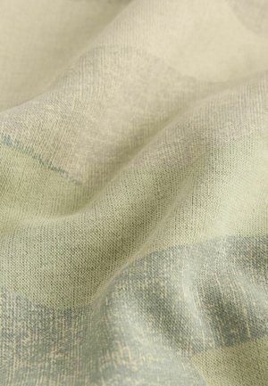 Lichtgroene gebreide stof met subtiele patronen en een zachte textuur. Het materiaal lijkt flexibel, met een lichte glans en geen opvallende hardware.