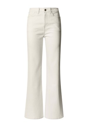 Traperice trapezice od lagane bež pamučne tkanine. Imaju visok struk, prednje džepove i zatvaraju se jednim metalnim gumbom na struku.