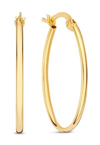 Boucles d'oreilles en or en forme de créoles avec une texture lisse et polie, équipées d'une fermeture sécurisée, mettant en valeur un design circulaire élégant.