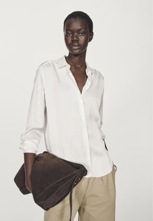 Massimo Dutti FLOWING SATIN LONG SLEEVE - Camicia - white denim
