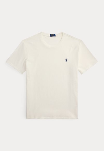 Λευκό κοντομάνικο T-shirt με στρογγυλή λαιμόκοψη και μικρό σήμα Polo Ralph Lauren σε ναυτικό μπλε κεντημένο στο αριστερό μέρος του στήθους.