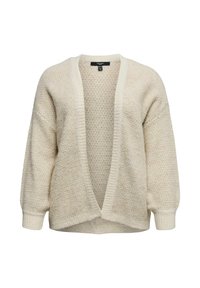 Krēmkrāsas kardigans ar teksturētu adījuma rakstu, atvērts priekšpuses stils un viegli uzpūstas piedurknes. Mīksts audums ar ribotas apmales akcentiem.