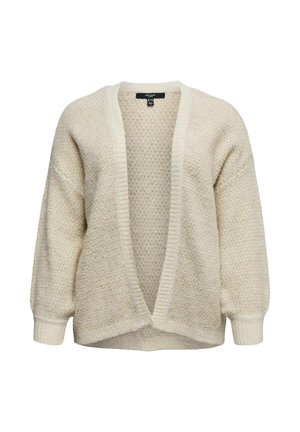 Cardigan color crema con motivo a maglia testurizzato, apertura frontale e maniche leggermente gonfie. Tessuto morbido e rifiniture a coste.