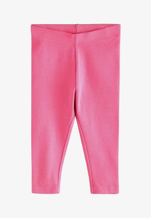 Rožinės kartotuvių kelnės su prigludusia forma, elastinga juosmens dalimi ir švariu apdaila. Medžiaga atrodo tampri ir lygi.