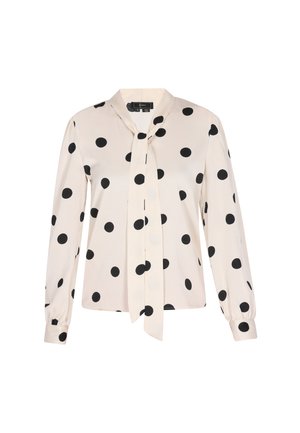 Langärmlige Bluse in Creme mit großen schwarzen Punkten. Mit einer Krawattenkragen und Knopfverschluss, versammelten Manschetten und glatter Textur.
