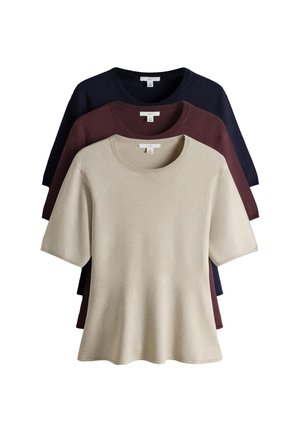 THE SET, 3 PACK - T-Shirt basic - navy/plum/taupe