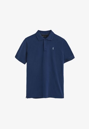 Polo shirt blu navy in cotone, con colletto a due bottoni, maniche corte e un piccolo logo bianco sul petto sinistro.