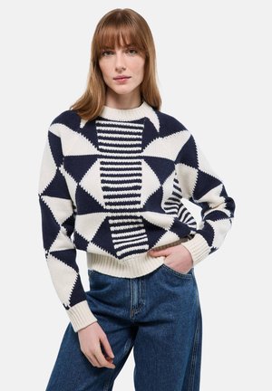 COL ROND EN À MOTIF GÉOMETRIQUE - Pullover - marine