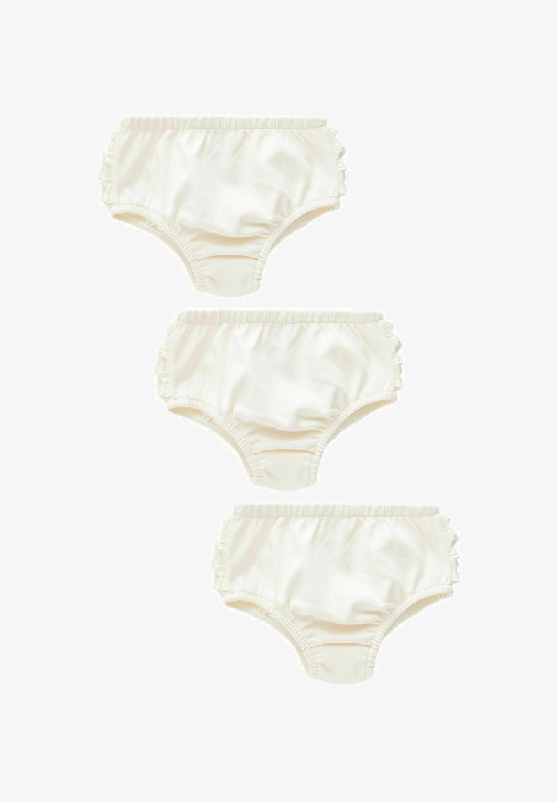 Set van drie ivoorkleurige katoenen slips met ruches aan de zijkanten en een elastische tailleband voor een comfortabele pasvorm.